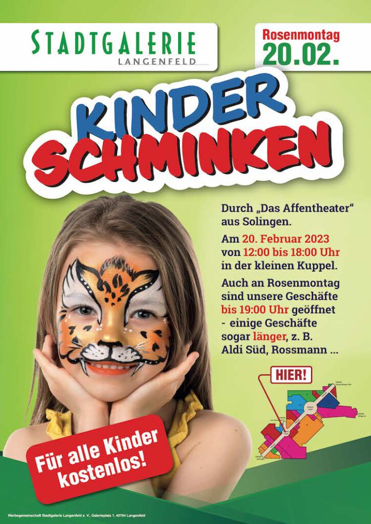 rosenmontag - kinderschminken in der stadtgalerie stadtgalerie langenfeld Kinderschminken in der Stdtgalerie Langenfeld
