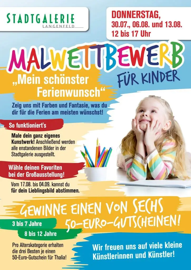 malwettbewerb in der stadtgalerie: „mein schönster ferienwunsch" stadtgalerie langenfeld Stadtgalerie Langenfeld Plakat A1 Malwettbewerb 1 Stadtgalerie Langenfeld